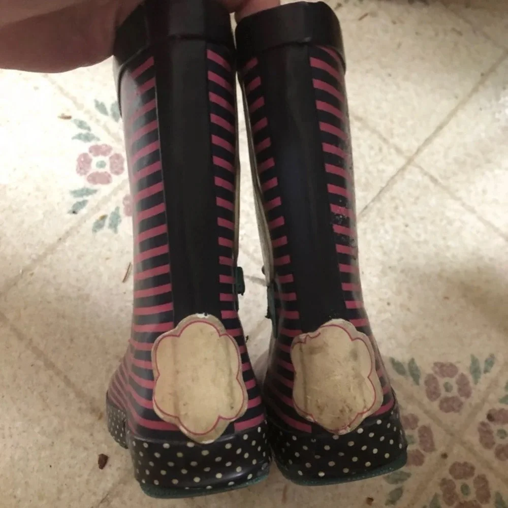 Toddler Girls Pink Striped Bunny Rain Boots Size 10 Polka Dot Rubber‎ Wellies